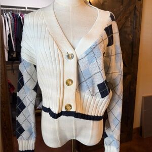 bp Cream, Light Blue & Navy Argyle Button-Up Cardigan